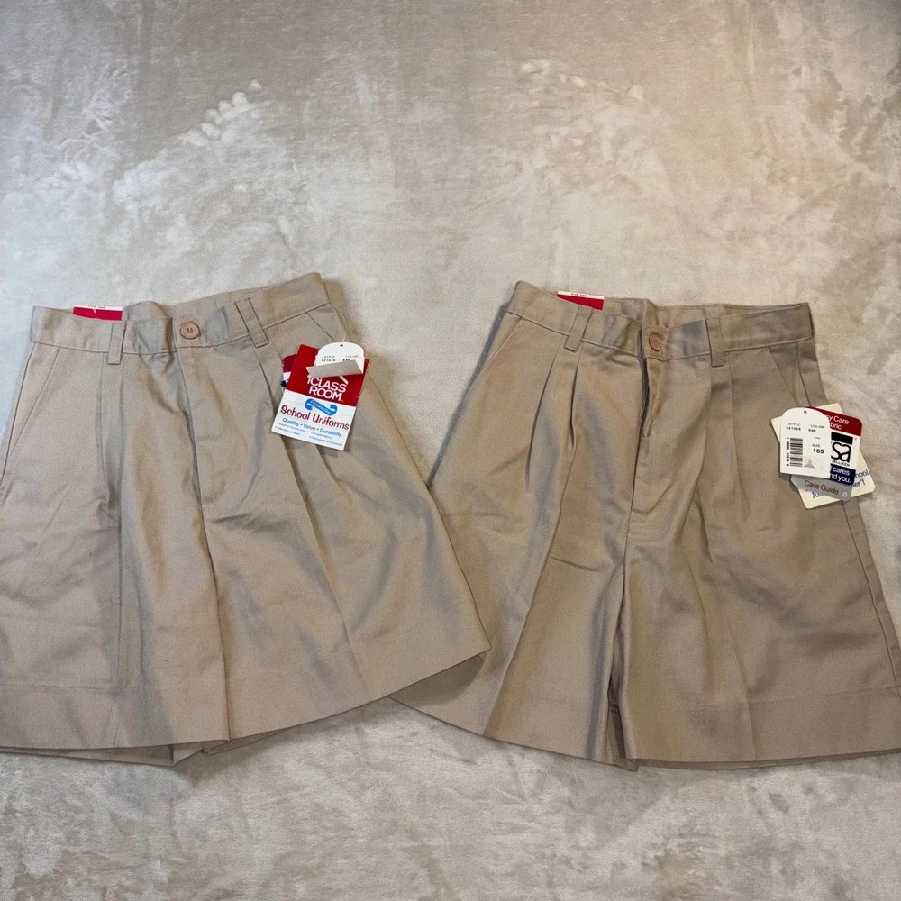 2 Pack Classroom School Uniforms Khaki Pleated Shorts Kids Size 16S 52152S Tan
